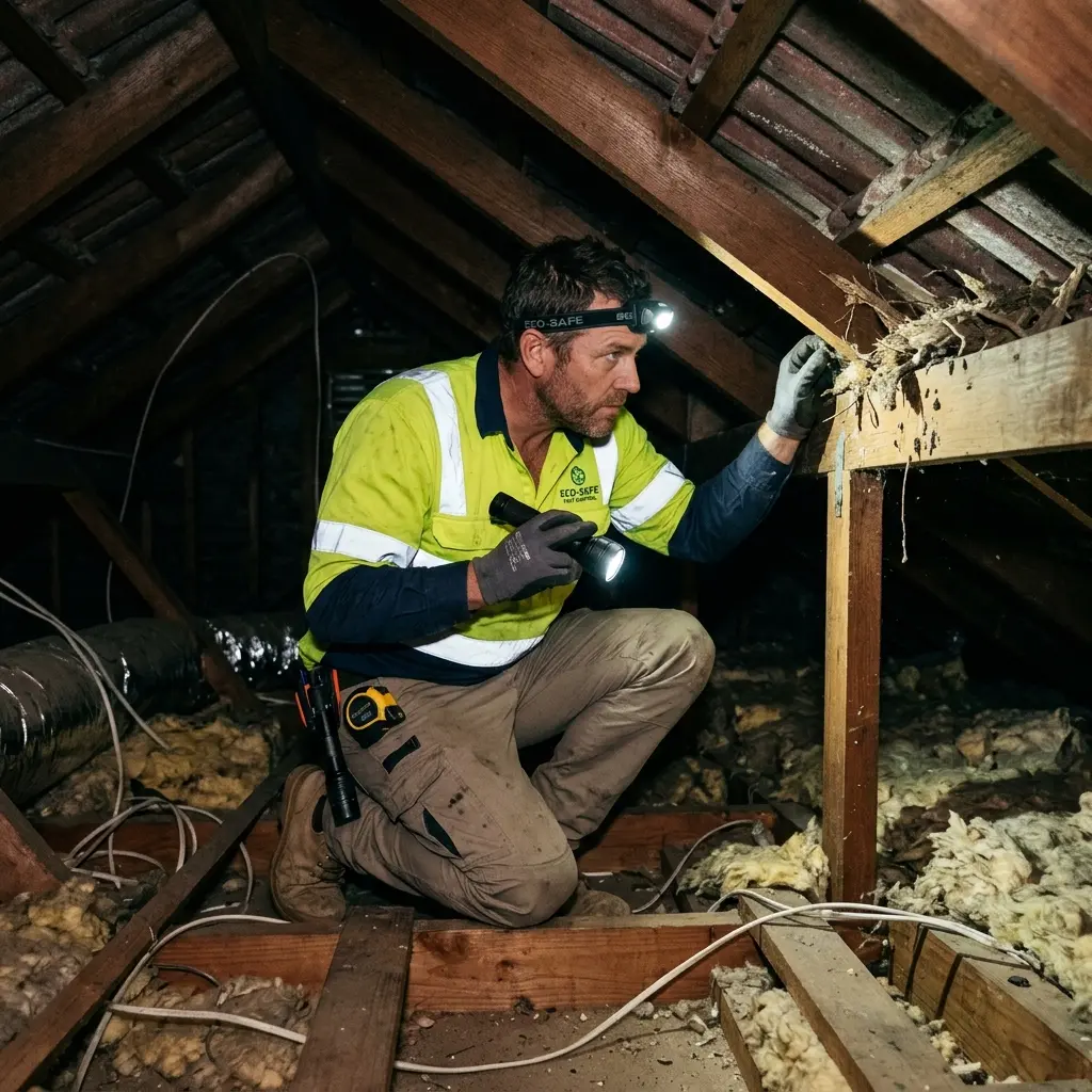 Technician locating dead rodents inside a Box Hill wall cavity with detection equipment