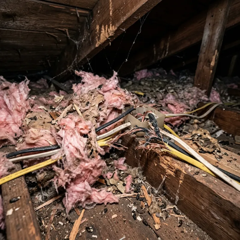 Contaminated ceiling insulation being assessed in a Box Hill roof space