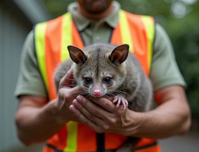 Animal handler safely recovering a deceased possum in Box Hill